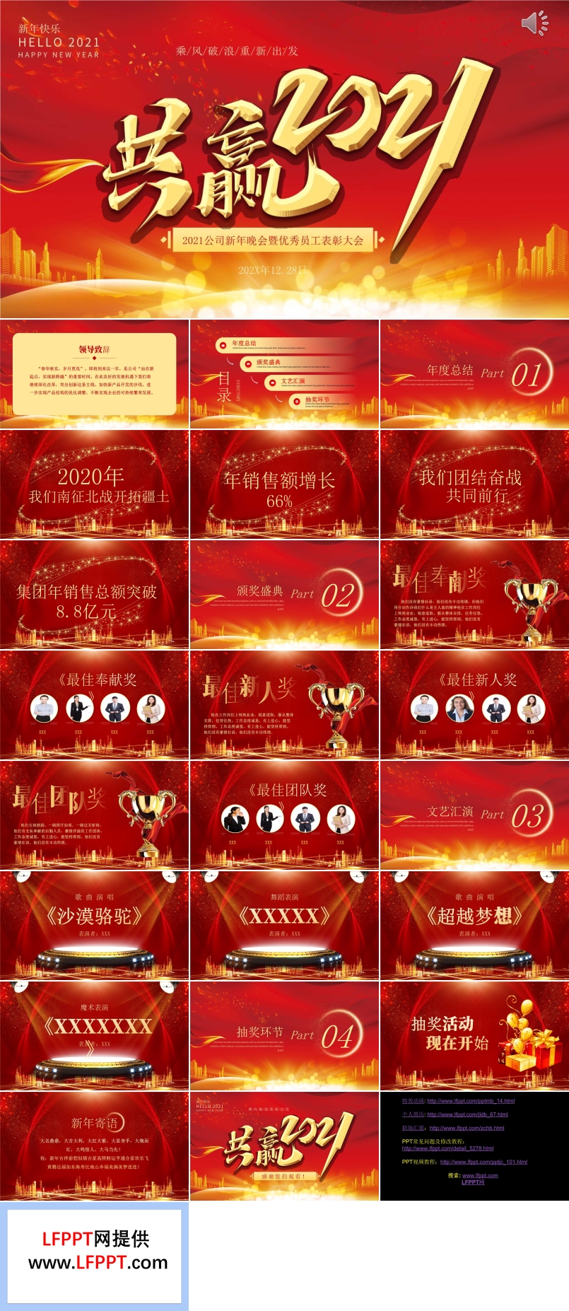 共赢2021牛年年会表彰大会颁奖典礼动态PPT模板