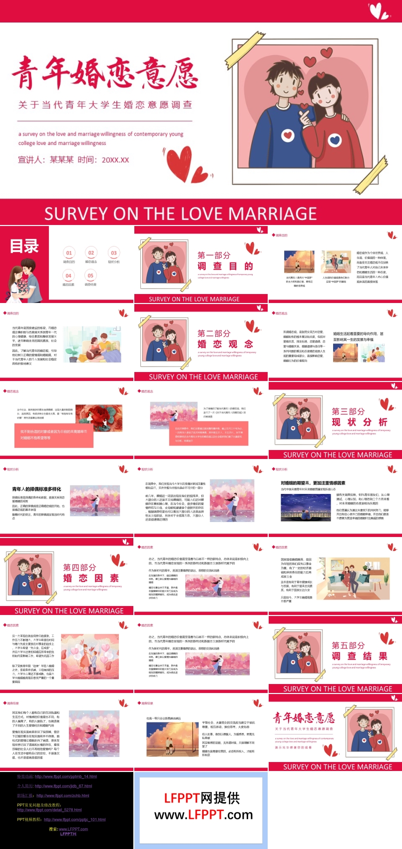 当代青年大学生婚恋意愿调查PPT动态模板