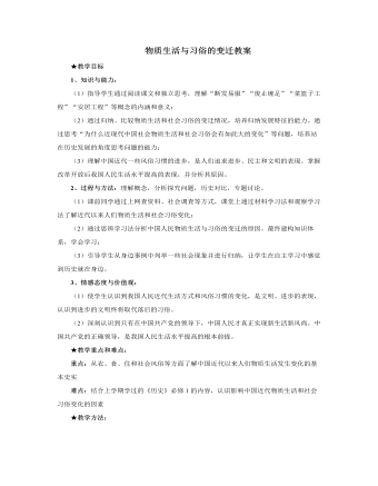 人教版高中历史必修2物质生活与习俗的变迁教案