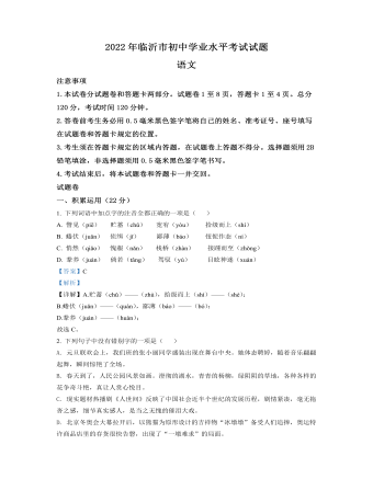 2022年山东省临沂市中考语文真题(解析版)
