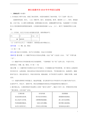 浙江省嘉兴市2019年中考语文真题试题(含解析)