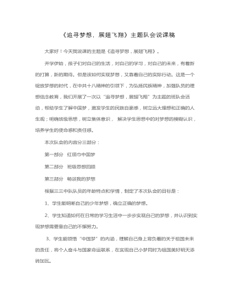 《追寻梦想,展翅飞翔》主题队会说课稿