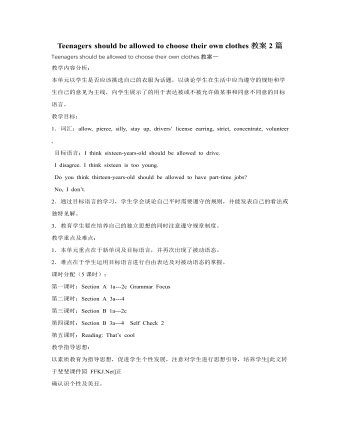 人教版新目标初中英语九年级上册Teenagers should be allowed to choose their own clothes教案2篇