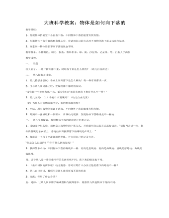 大班科学教案:物体是如何向下落的