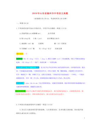 山东省德州市2019年中考语文真题试题(含解析)