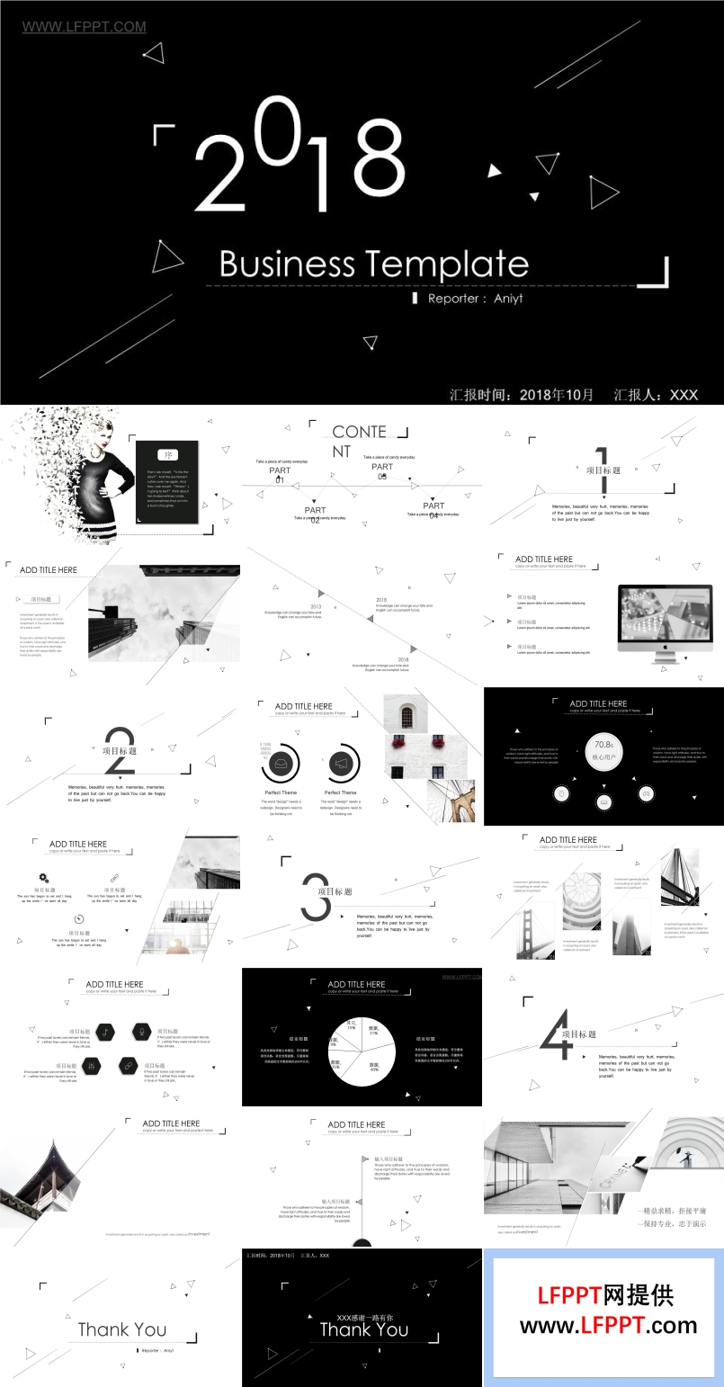 黑白线条艺术风格总结汇报PPT模板