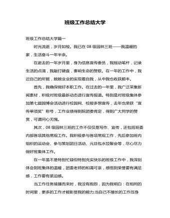 班级工作总结大学