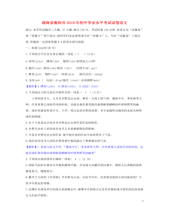 湖南省衡阳市2019年中考语文真题试题(含解析)