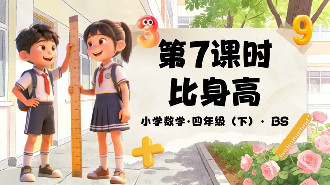 第一單元 第7時 比身高（教學(xué)課件）四年級數(shù)學(xué)下冊北師大PPT課件（教案+分層作業(yè)+學(xué)習(xí)任務(wù)單）