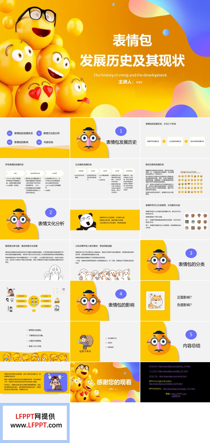 表情包发展历史及其现状PPT动态模板