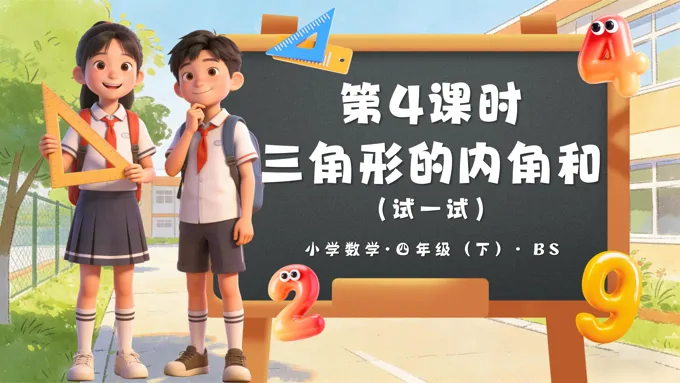 第二单元 第4课时 三角形的内角和(试一试)四年级数学下册北师大PPT课件(教案+分层作业+学习任务单)-25页-大小15M