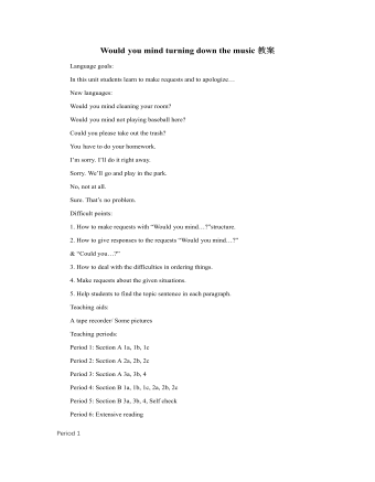 人教版新目标初中英语八年级下册Would you mind turning down the music教案