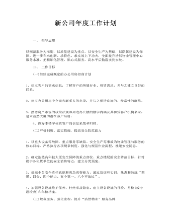 新公司年度工作计划