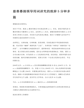 慈善募捐领导用词讲究的致辞5分钟多篇