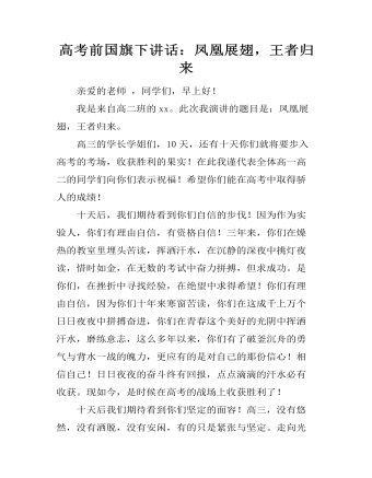 高考前国旗下讲话:凤凰展翅,王者归来