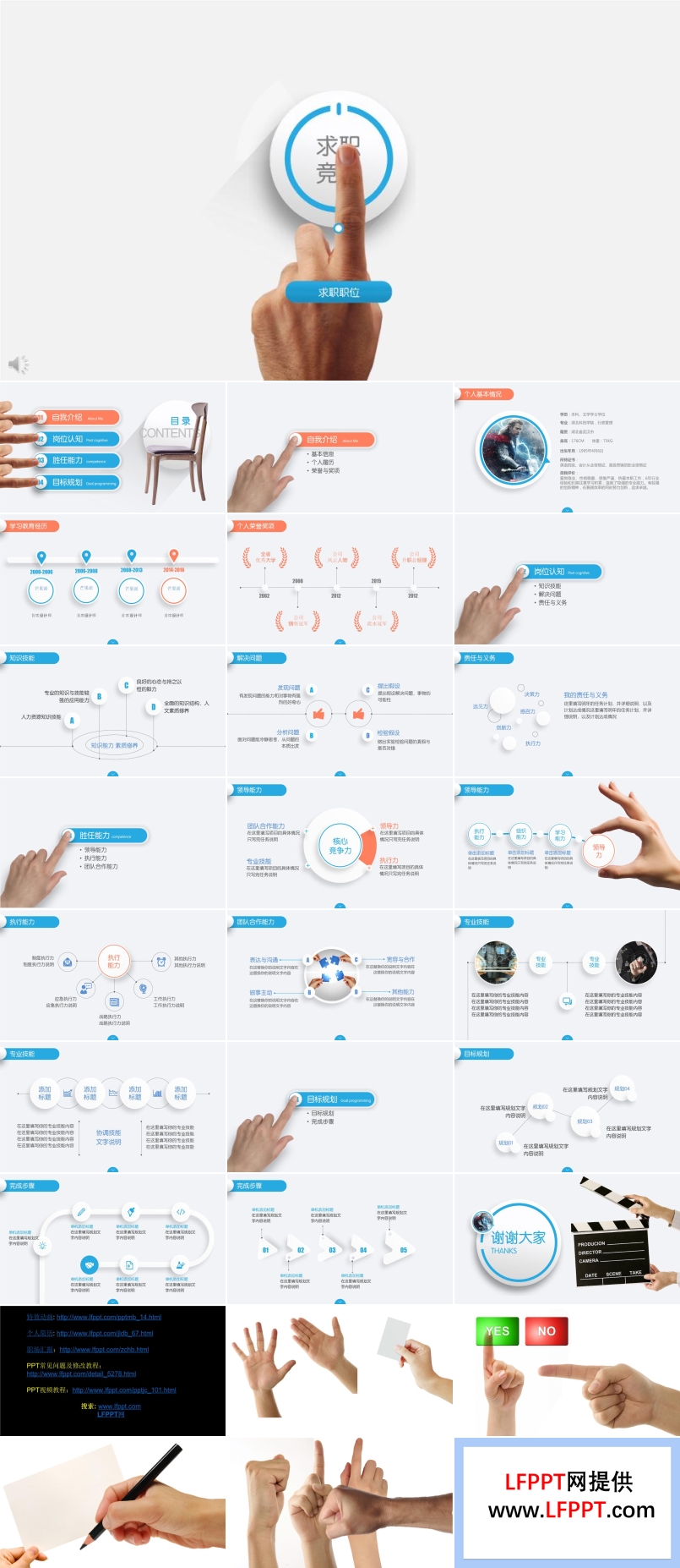 手勢(shì)動(dòng)畫崗位求職競(jìng)聘PPT模板