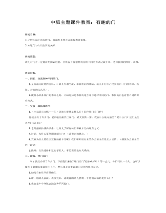 中班主题课件教案:有趣的门