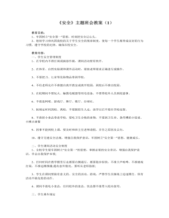 《安全》主题班会教案(1)