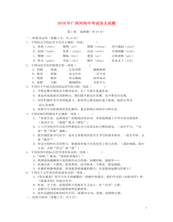 广西河池市2016年中考语文真题试题（含答案）