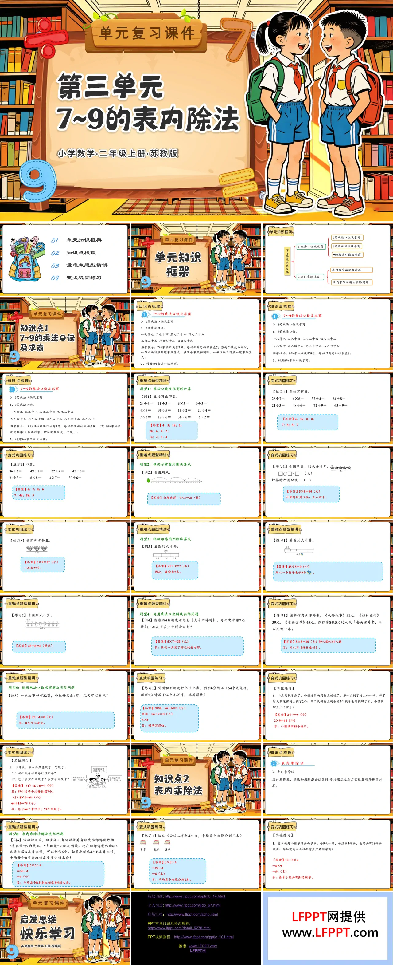 第三单元 7～9的表内乘除法（复习课件）二年级数学上册苏教ppt课件（知识清单+单元测试）