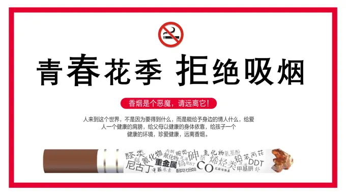 青春花季拒绝吸烟禁烟主题班会PPT模板