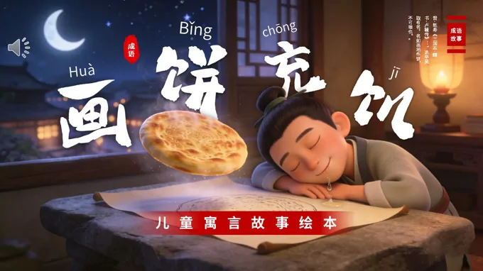 画饼充饥寓言故事绘本PPT课件