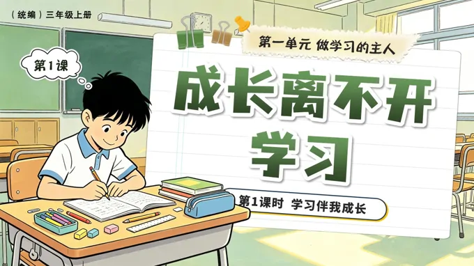 三年级上册道法人教 第一单元第1课《 学习伴我成长》第1课时 成长离不开学习 ppt课件（教案）