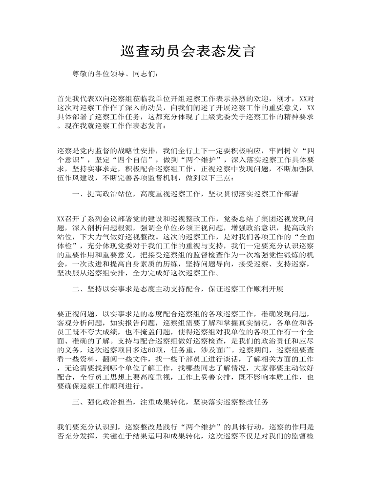 巡查动员会表态发言