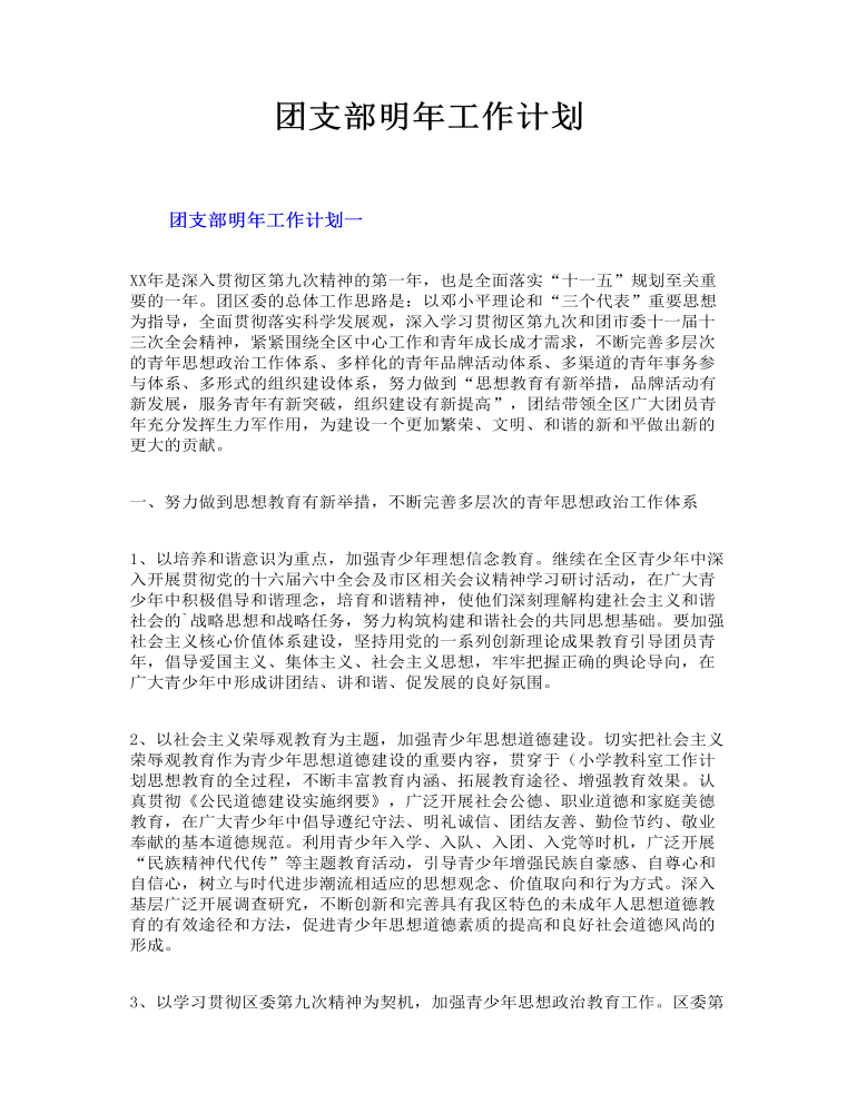 团支部明年工作计划