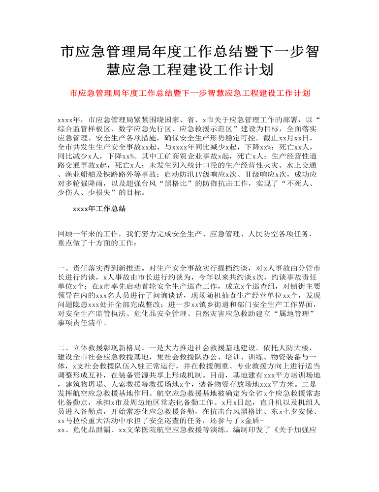 市应急管理局年度工作总结暨下一步智慧应急工程建设工作计划