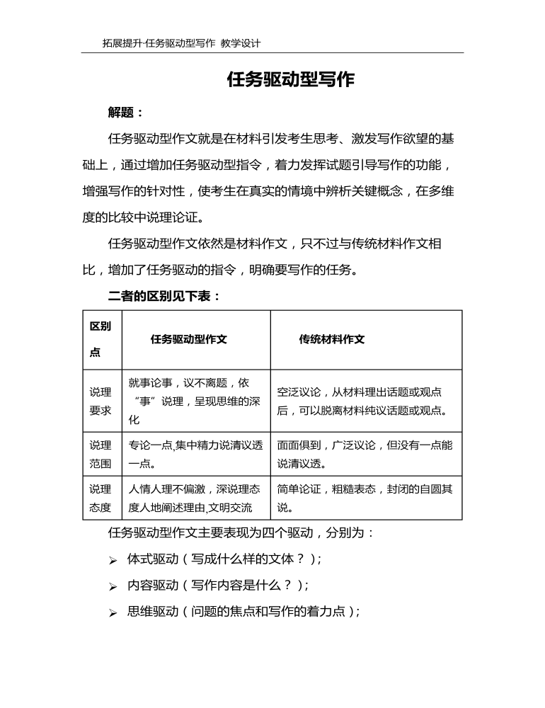 任务驱动型写作 教学教案设计