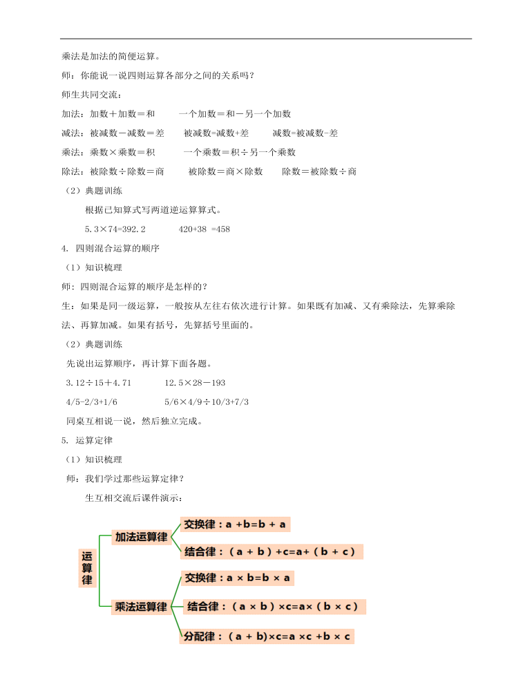 小学数学人教版六年级下册《第二课数的运算》教案说课稿