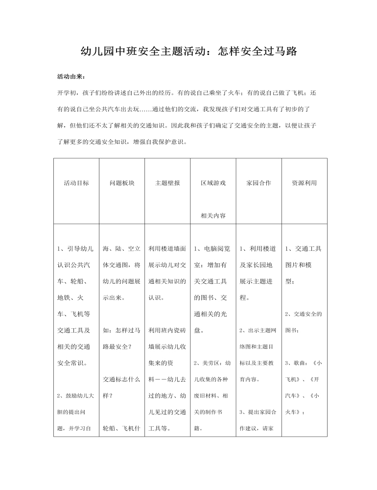 幼儿园中班安全活动：怎样安全过马路