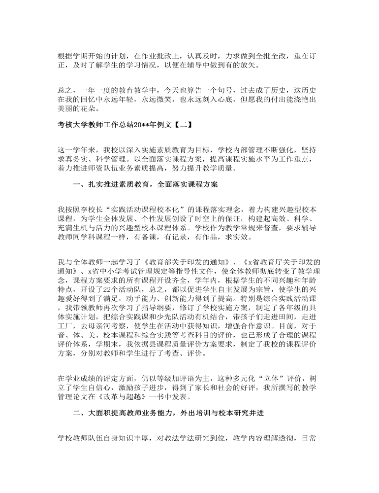 考核大学教师工作总结