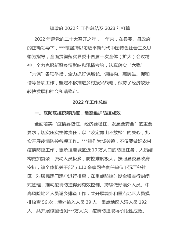 镇政府2022年工作总结及2023年打算