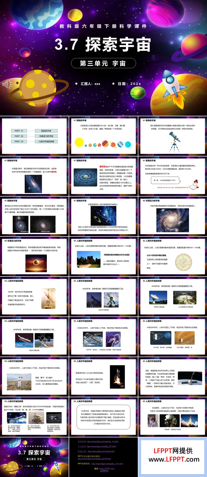 教科版六年级科学下册探索宇宙课件PPT模板