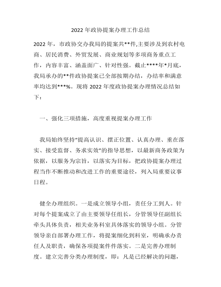 2022年政协提案办理工作总结