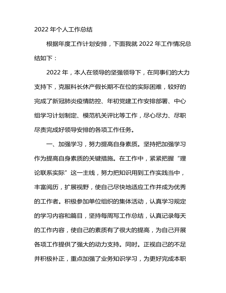 2022年个人工作总结汇报