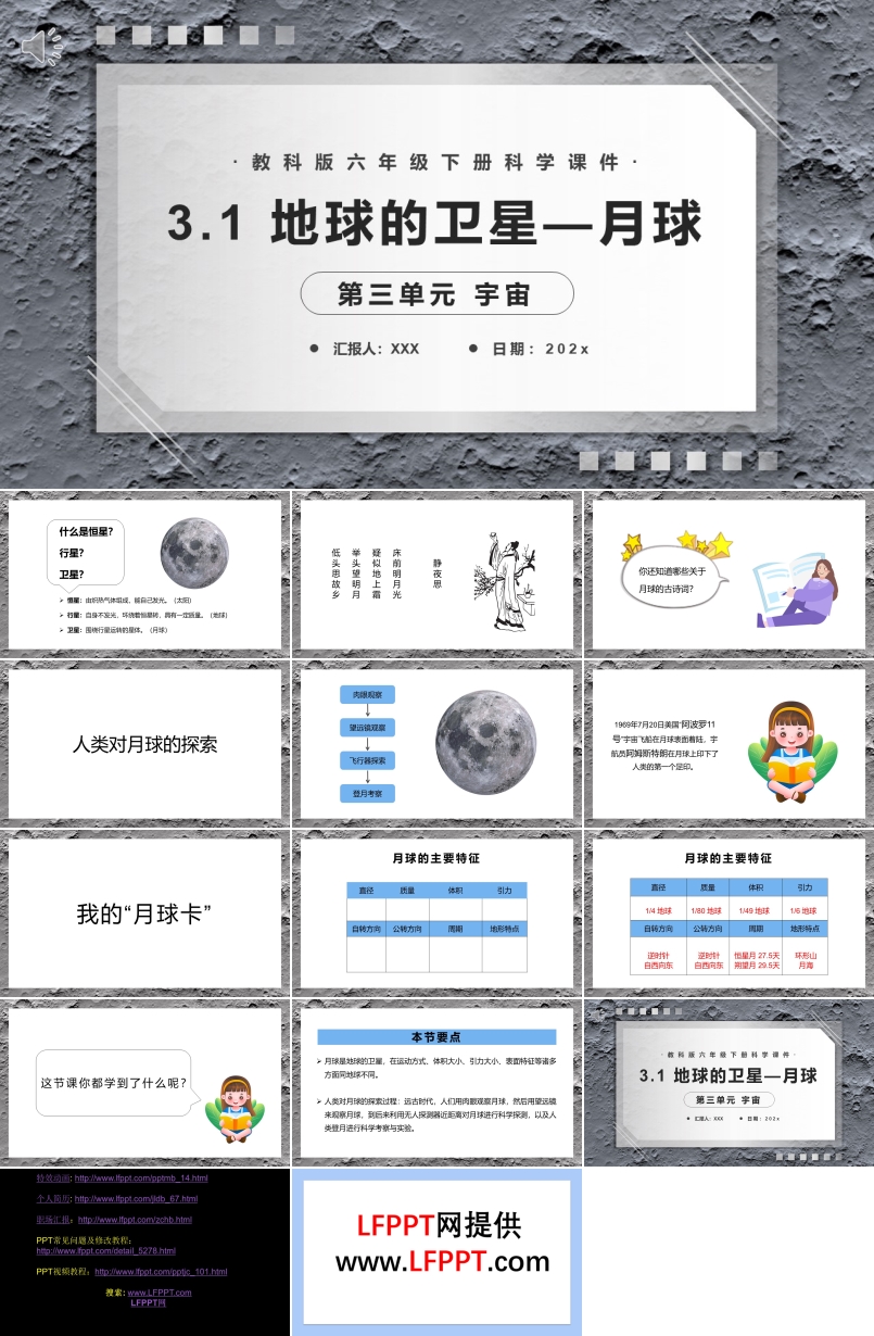 教科版六年级科学下册地球的卫星—月球课件PPT模板