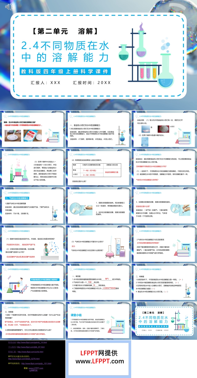 教科版四年级科学上册不同物质在水中的溶解能力课件PPT模板