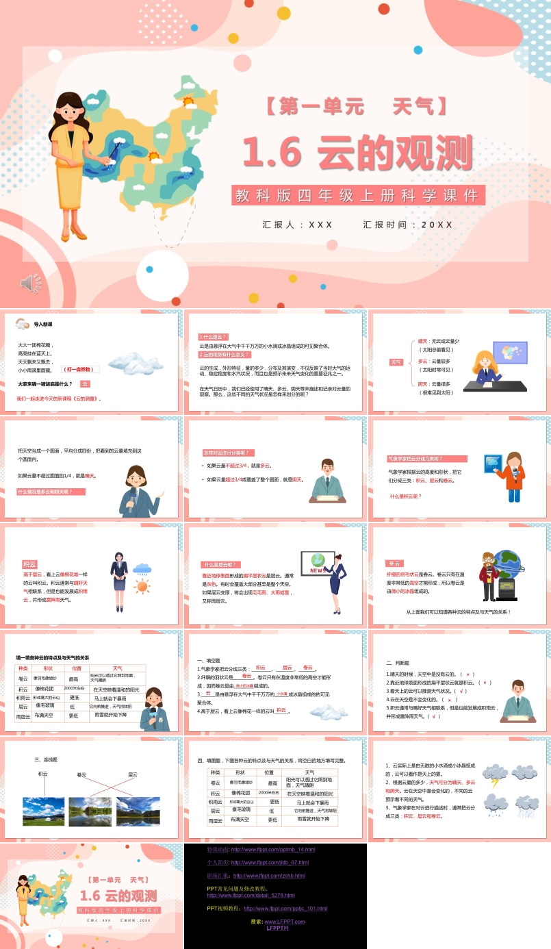 教科版四年级科学上册云的观测教育课件PPT模板