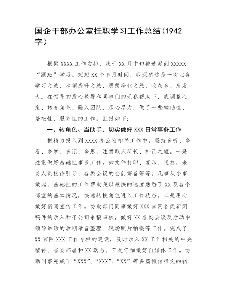 办公室挂职学习工作总结