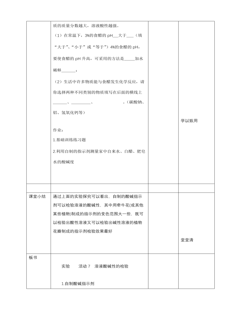 初中化学人教版九年级下册《实验活动7溶液酸碱性的检验》教案