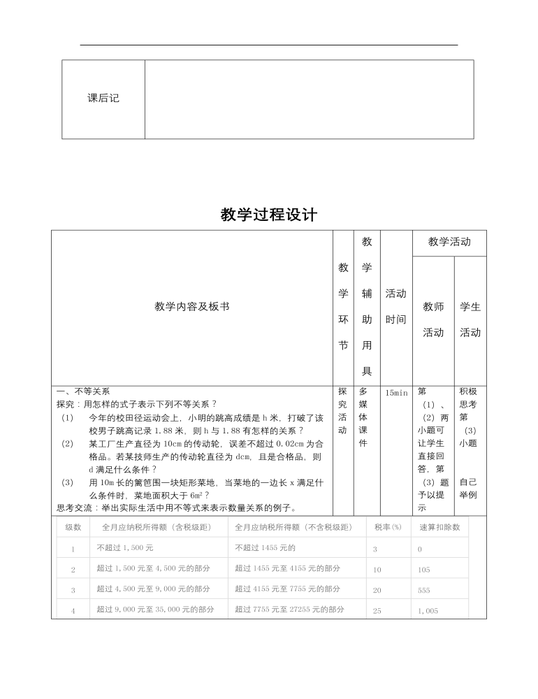 【高教版】中职数学基础模块上册：2.1《不等式的基本性质》教案设计