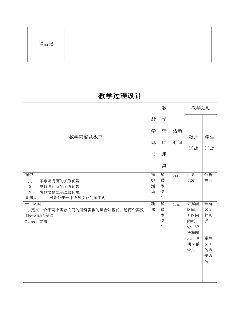 【高教版】中职数学基础模块上册：2.2《区间》教案设计