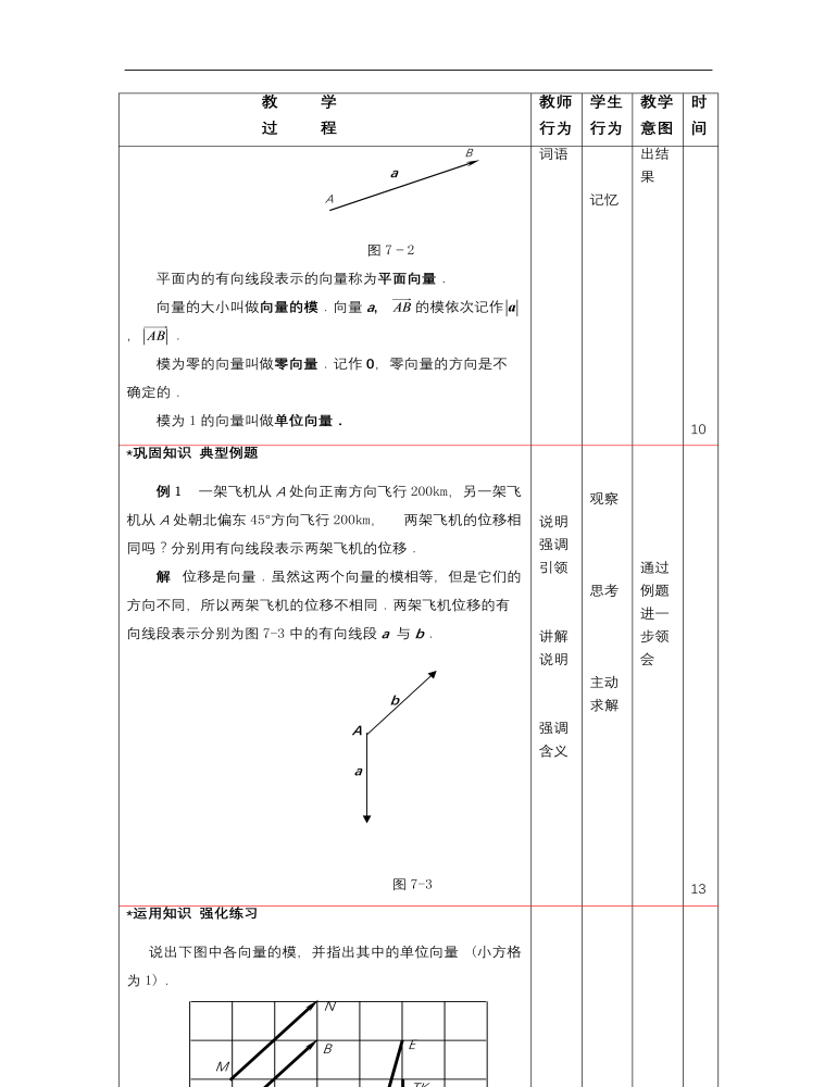 高教版中职数学基础模块下册：7.1《平面向量的概念及线性运算》教学设计