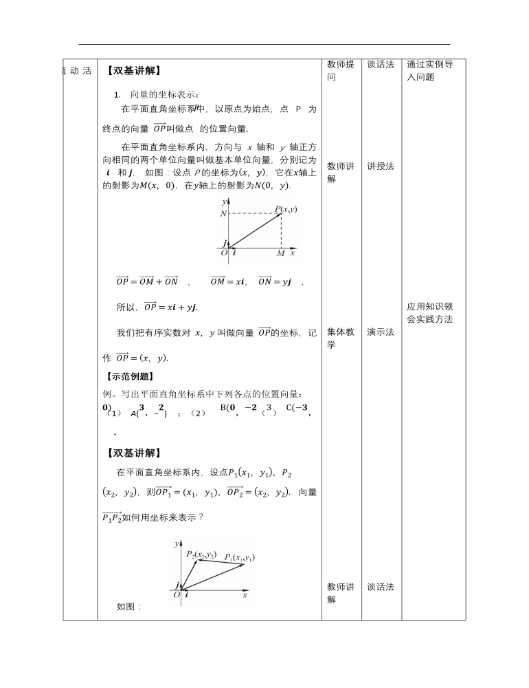 高教版中职数学基础模块下册：7.2《平面向量的坐标表示》教学设计