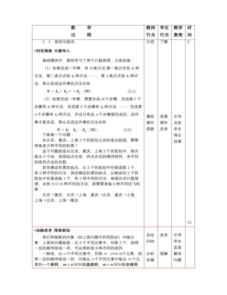 【高教版】中职数学拓展模块：3.1《排列与组合》优秀教学设计