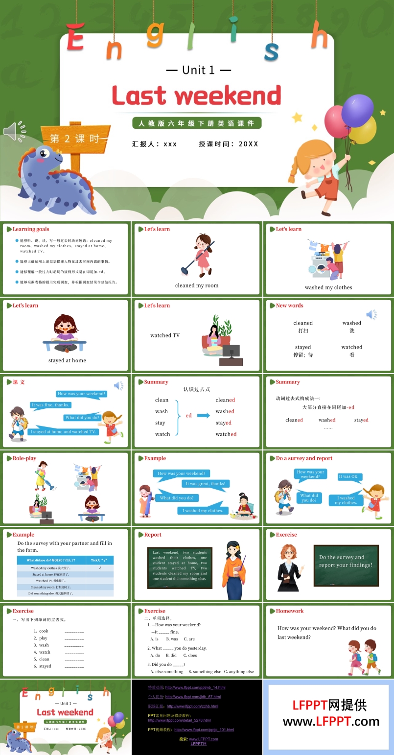人教版六年级英语下册Last weekend第二课时教育课件PPT模板