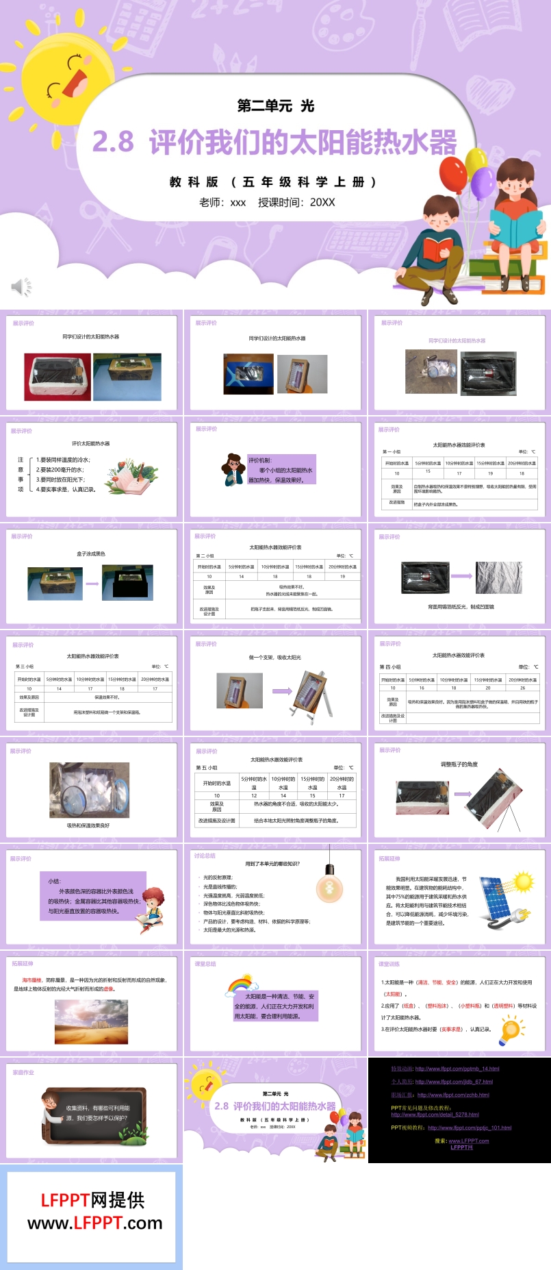 部编版五年级科学上册评价我们的太阳能热水器PPT模板